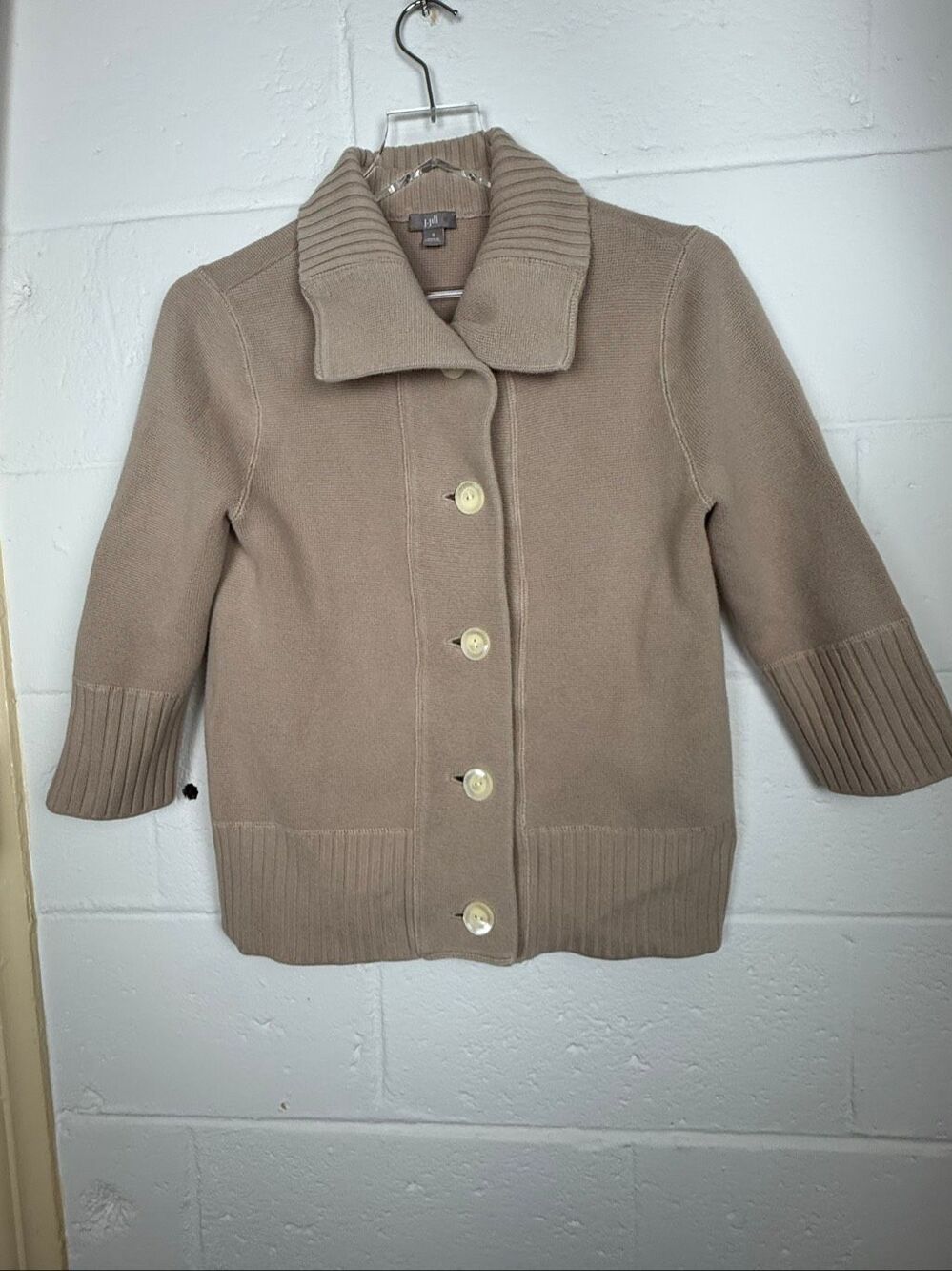J.Jill 100% Cotton Sweater Blazer Cardigan Tan Small Office Career Classic